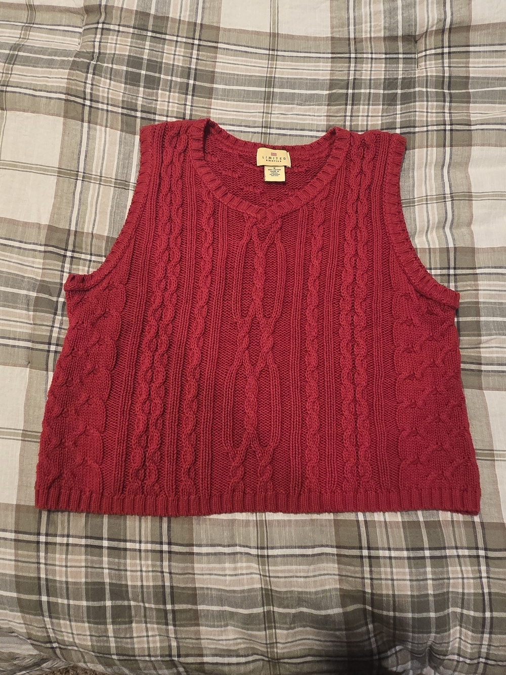The Limited America Red Cable-Knit V-Neck Sweater Vest